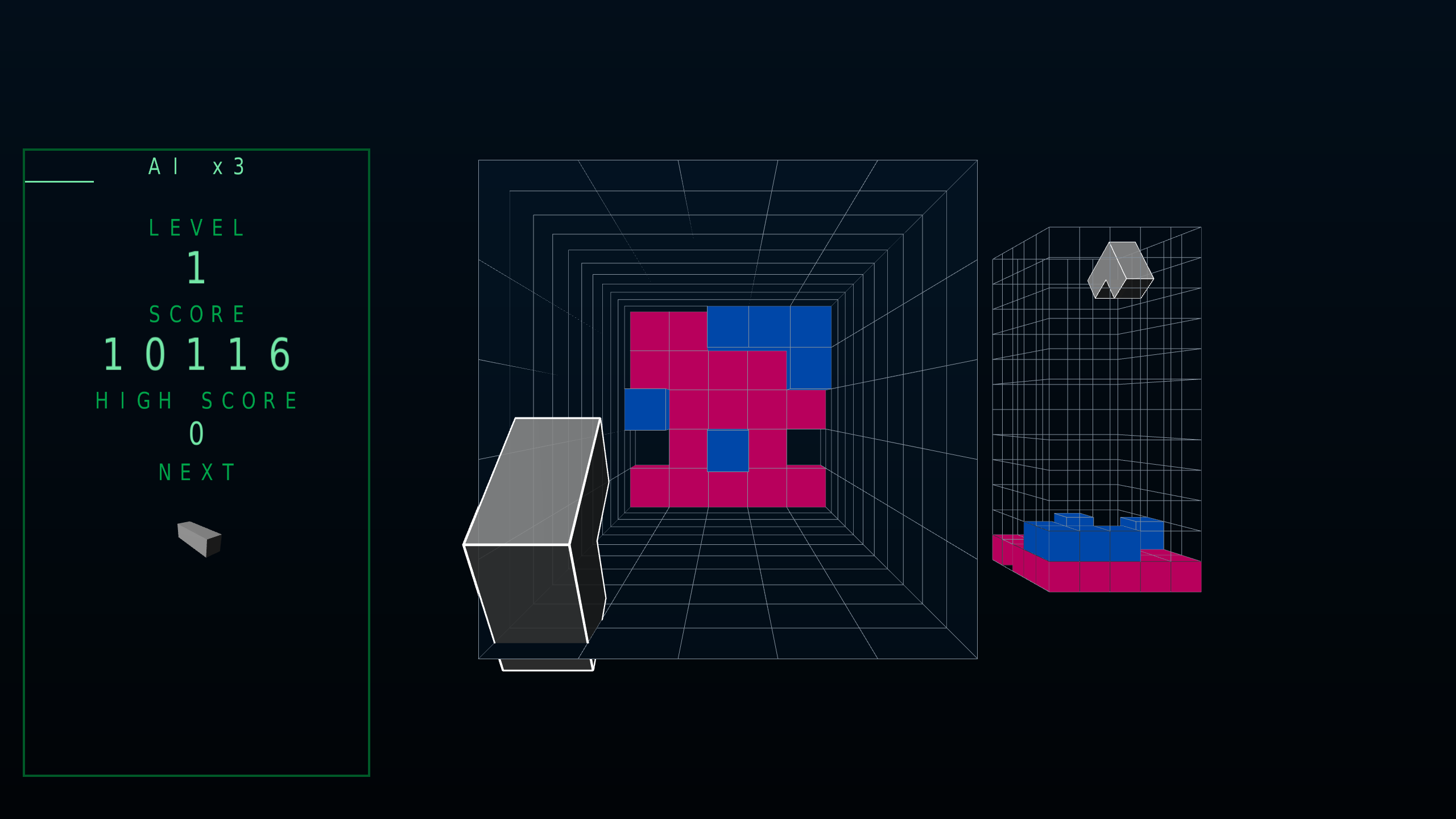 Voxis Pit screenshot — Level 1, the wide Novice pit: read the stack head-on, and side-on in the gauge to the right.