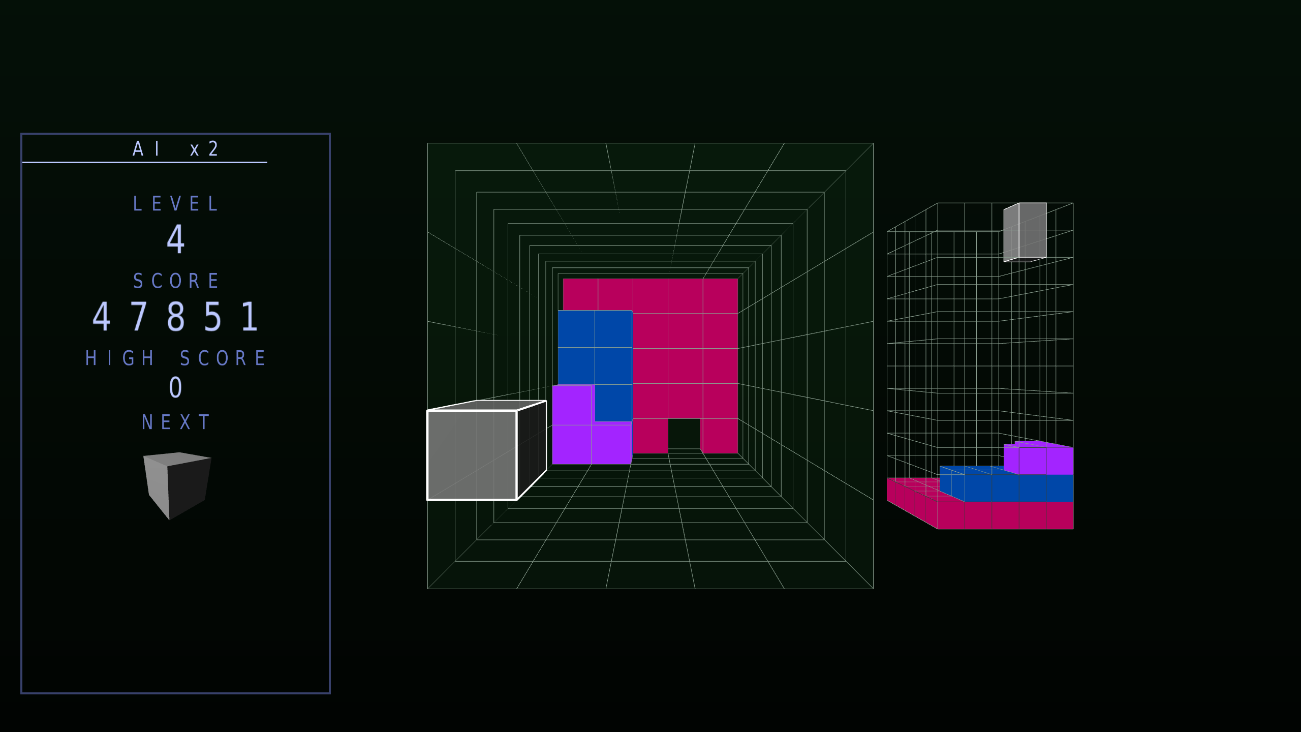 Voxis Pit screenshot — Level 4. Every level has its own background hue and counter colour; both switch at once when you climb.